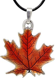 DANFORTH - Maple Leaf Fall/Autumn Pewter Corded Necklace, 18" Black Leather Cord, Handpainted, Made In USA