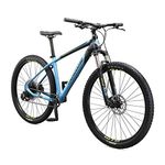 Mongoose Tyax Expert Adult Mountain Bike, 29-Inch Wheels, Tectonic T2 Aluminum Frame, Rigid Hardtail, Hydraulic Disc Brakes, Mens Small Frame, Black/Blue