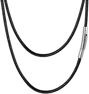 FaithHeart Black Leather Necklaces 30" inch Wax Rope Chain Surfing Jewellery Fashionable Braided Woven Long Cord Necklace Punk Accessories for Male Female