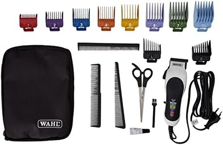 WAHL Color Pro cortadora de pelo eléctrica de precisión, con cable y palanca de ajuste, 10 peines guía de colores y fáciles de usar, óptima para toda la familia, kit con tijeras y peine