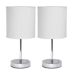 Simple Designs All The Rages LT2007-WHT-2PK Chrome Mini Basic Table Lamp with White Shade, 2-Pack