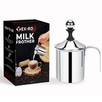 TEX-RO Coffee Frother Stainless Steel Manual Milk Frother for Coffee, Handheld Coffee Milk Frother Pitchers,Manual Operated Milk Foam Maker for Cappuccino Coffee Beater Chocolate Coffee Beater(400ml)