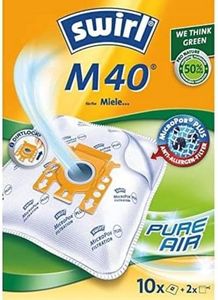 Swirl M 40 MicroPor Plus Vacuum Cleaner Bag for Miele Classic C1, Complete C2,C3 and More Vacuum Cleaners, Lockable Holding Plate, 10 Bags + 2 Filters