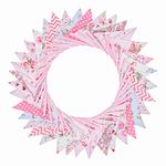 Whaline Large Fabric Bunting Banner 36 Pcs Double Sided Flags Garland, 33 Feet Vintage Floral Pennants for Wedding Birthday Parties Baby Shower Home Decoration (Pink)