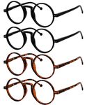 Eyekepper 4-pack Oversized Round Reading Glasses (2 Pairs Black and 2 Pairs Tortoise) for Women Men Retro Readers +1.75