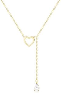 Tewiky Gold Heart Necklace for Women Cute, 14k Gold Plated Trendy Open Heart Teardrop Cubic Zirconia Choker Necklace, Dainty Gold Necklace Simple Gold Necklace Jewelry for Women Gift