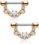 FIFTH CUE Opal Centered Filigree Drop 316L Surgical Steel Nipple Barbell Ring (16G | Rose Gold)