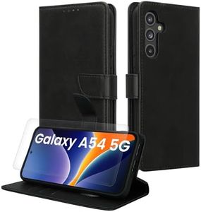 kwmobile Cover Compatibile con Samsung Galaxy A54 5G - Custodia Smartphone con Chiusura Magnetica - Protezione RFID Vetro Temperato e Porta Carte - nero