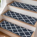 COSY HOMEER Edging Stair Treads Non-Slip Carpet Mat 28inX9in Indoor Stair Runners for Wooden Steps, Stair Rugs for Kids and Dogs, 100% Polyester TPE Backing 15pcs,Navy