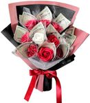 Ribbonbonbox Money Flower Bouquet - Artificial Bouquet of Flowers - Best Graduation, Birthday, Anniversary, Congratulations Money Box for Cash Rose (Red)