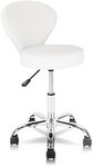 KLASIKA Rolling Swivel Salon Stool Chair with Back Support Adjustable Hydraulic for Office Massage Facial Spa Medical Drafting Tattoo Beauty Barber White