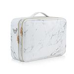 Extra Large Travel Makeup Bag Cosmetic Case Vanity Organiser Beauty Train Case with Shoulder Strap and Dividers Compartment, Marble