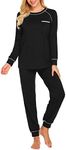 Ekouaer Pajamas Set for Women Soft Comfy Pjs Sets Long Sleeve Sleepwear Loungewear S-XXL, Black