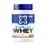 USN Blue Lab Whey Protein Powder, Salted Caramel Flavour - 2kg, Premium Whey Isolate Protein Dietary Supplement, Post Workout Lean Muscle Growth BCAA Amino Acids Powder, Protein Shake Drink Mix