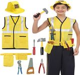 SATKULL Kids Construction Worker Costume Role Play Kit Set, Engineering Dress Up Gift Educational Toy Kids Halloween Boys Gifts