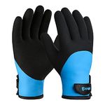 KAYGO Waterproof Thermal Work Gloves, Full Hand Latex Coated, Insulated Liner for Freezer Cold Weather Fishing Winter Outdoor Work, KG140 (Black Blue, Large)