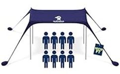 SUN NINJA Pop Up Beach Tent Sun Shelter UPF50+ with Sand Shovel, Ground Pegs and Stability Poles, Outdoor Shade for Camping Trips, Fishing, Backyard Fun or Picnics (10x10 FT 4 Pole, Navy)