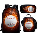 Showudesigns Baseball Print School Backpack and Lunch Box Pencil Bag for Children