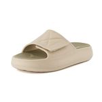 CUSHIONAIRE Women's Biggie recovery slide sandal with +Comfort and adjustable strap, Khaki Combo, 8
