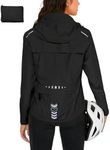 FitsT4 Sports Womens Rain Jackets Waterproof Cycling Windbreaker Running Reflective Jackets Packable Hiking Hoodies Black Size S