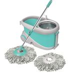 Spotzero by Milton Prime Spin Mop Bucket on Wheels, Extendable Handle | Liquid Dispenser| SS Wringer Set | 360 Spinning Mop Bucket Floor Cleaning & Mopping System with 2 Microfiber Refills, Aqua Green