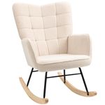 HOMCOM Wingback Rocking Chair with Wooden Base, Fleece Glider Rocker for Nursing, Modern Armchair - Beige