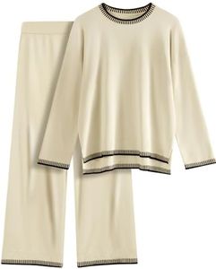 TOMEEK Conjunto Punto Mujer Dos Piezas Casual Chandal Completo Mangas Largas Tejido y Pantalones Suelto Cómodo Moda Conjunto De Pijama Salón Deportivo Color Sólido(Beige,L)