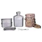 iBasingo Titanium Military Canteen Cups Set Camping Cookware Mess Kit 1100ml Large Capacity Kidney Type Water Bottle Outdoor 750ml & 400ml Bowl Lightweight Cooking Set with Camouflage Bag Ti2049C