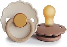 FRIGG Daisy Natural Rubber Baby Pacifier | Made in Denmark | BPA-Free (Chamomile/Peach Bronze, 0-6 Months) 2-Pack