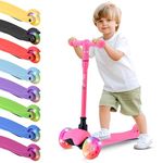 Hurtle 3 Wheel Toddler Scooter - Three Adjustable Heights, Wide Anti-Slip Deck, Kick Scooter for Kids Ages 2-5 w/Fun Light Up Wheels for Girls & Boys
