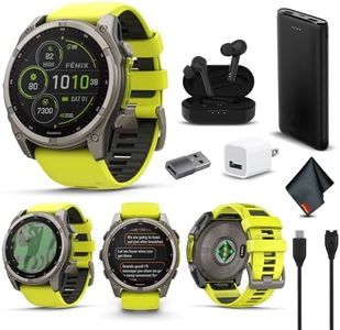 Garmin Fenix 8 51MM Solar Sapphire Multisport GPS Smartwatch Titanium with Amp Yellow Silicone Band, 48 Days Battery Life, Built-in LED Flashlight, Fitness & Health Smart Watch Bundle for Men & Women