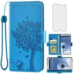 Asuwish Compatible with Samsung Galaxy S3 Wallet Case and Tempered Glass Screen Protector Flip Wrist Strap Card Holder Cell Phone Cover for Gaxaly SIII Neo Galaxies S III 3 3S GS3 I9300 Women Men Blue