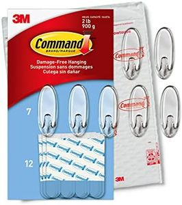 Command Medium Wall Hooks, Damage Free Hanging Wall Hooks with Adhesive Strips, No Tools Wall Hooks for Hanging Decorations in Living Spaces, 7 Clear Wall Hooks and 12 Command Strips