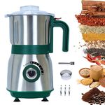 Versatile Kitchen Grinder | 500W Electric Mill | Grinds Spices, Nuts, Grains, Coffee | 3 Stainless Steel Blades | Wet & Dry Use (Green)