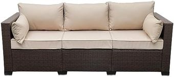 WAROOM Patio Couch PE Wicker 3-Seat