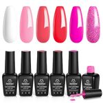 Beetles Gel Nail Polish Set - 6 Colors Pink Rose Red Spring Summer Nail Gel Kit Sweetheart Candies Collection Pink Glitter Gifts for Women Girlfriend Soak Off Nail Lamp Manicure Kit