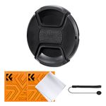 K&F Concept 43MM Lens Cap Snap-on Front Camera Lens Cover + Elastic Lens Cap Keeper + 2 Cleaning Cloth Compatible with Canon Sony