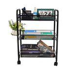 OVICAR Mesh Wire Rolling Cart, 3 tier Kitchen Storage Utility Cart, Multifunction Basket Stand for Bathroom Office File Cart, Full Metal Storage Organizer Art Trolley Carts with Wheels & 4 Side Hooks (Black)