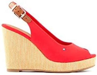 Tommy Hilfiger Chaussures Femme Semelles Compensées Espadrilles Iconic Elena Sling Back Wedge Talon Compensé, Rouge (Primary Red), 38 EU
