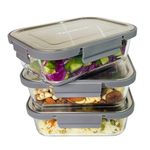 Nuance Glass Container with 304 Grade Stainless Steel Lid 1000 ml Set of 3, Microwave and Freezer Safe Meal Prep Glass Containers for Fridge, Kitchen, Glass Lunch Box