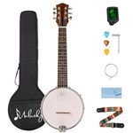 Mulucky 6 String Banjo Mini - Closed Solid Back Sapele Banjo Guitar Beginner Kit With Gig Bag Tuner Picks Strings Strap - BG-01