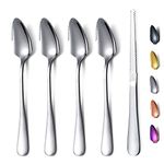 HOMQUEN 4 Piece Grapefruit Spoons and 1 Grapefruit Knife, Stainless Steel Grapefruit Utensil Set, Serrated Edges Spoon (Silver, Mirror Polish)