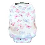 K&Di Baby Car Seat Cover Breathable, Washable & Stretchy | Shopping Cart, Stroller Cover & Blocks Sunlight | Nursing Cover Breastfeeding Scarf | Canopy Covers | Infant Baby Gift (Butterfly Design)