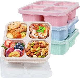 Versatile Lunch Box Containers for Kids and Adults, 4 Pack Bento Box Set with 4 Compartments, Meal Prep Wheat Straw Snack Box, Microwave and Dishwasher Safe