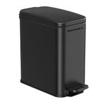 SONGMICS Bathroom Trash Can, 2.6 Gallon Small Trash Bin with Lid, Slim for Small Spaces, Stainless Steel Garbage Can, Soft Close, Black ULTB561B10