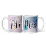 KoolTech Mr & Mrs Marble Design Printed White Coffee and Tea Ceramic Mug Set of 2-11oz/325ml | Couples Gift, Wedding, Anniversary, Valentine’s Day