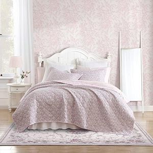 Laura Ashley- Queen Quilt Set, Reversible Cotton Bedding with Matching Sham(s), Lightweight Home Decor for All Seasons (Loveston Pink, Queen)