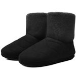 KuaiLu Mens Knitted Slipper Boots Winter Warm Comfort Memory Foam Gents Bootie Slippers Men Comfy Fluffy Plush Wool Lined Bedroom House Ankle Slippers Indoor Non-Slip Rubber Sole Black UK9