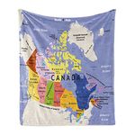 Ambesonne Canada Soft Flannel Fleece Throw Blanket, Detailed Map of Atlantic Ocean North Pole Pacific USA and Surroundings, Cozy Plush for Indoor and Outdoor Use, 70" x 90", Ceil Blue