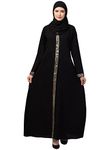 Muslim Closet Women's Front Open Abaya Dress with Lace Work at front and on Sleeves- Fashionable Burqa for Ladies and Girls